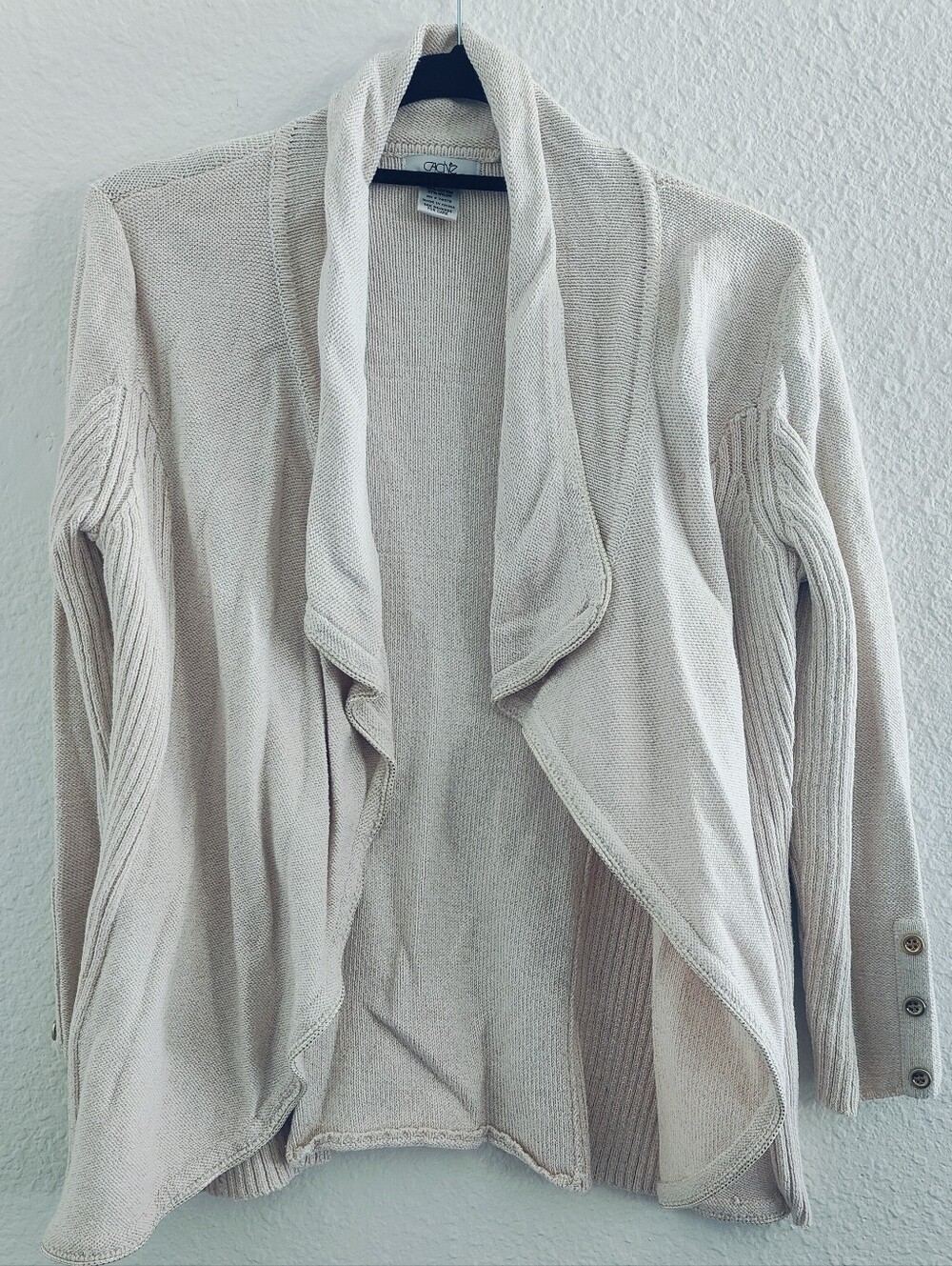 Cache Light Cream Open-Front Draped Cardigan